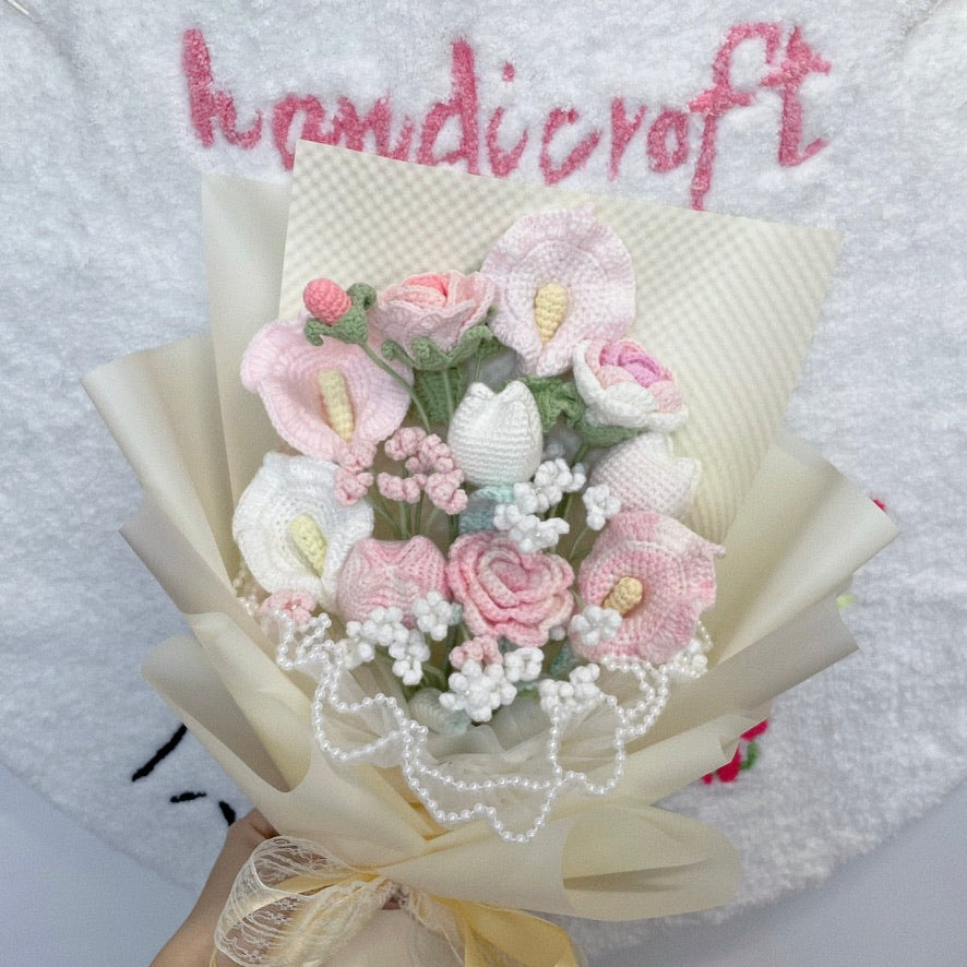 soft dreams - handicroft special pastel crochet flower bouquet ⊹ ࣪ ☁️₊˚⊹♡