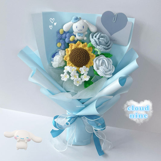 cinnamoroll cloud nine - crochet flower bouquet ໒꒰ྀིᵔ ᵕ ᵔ ꒱ྀི১🩵