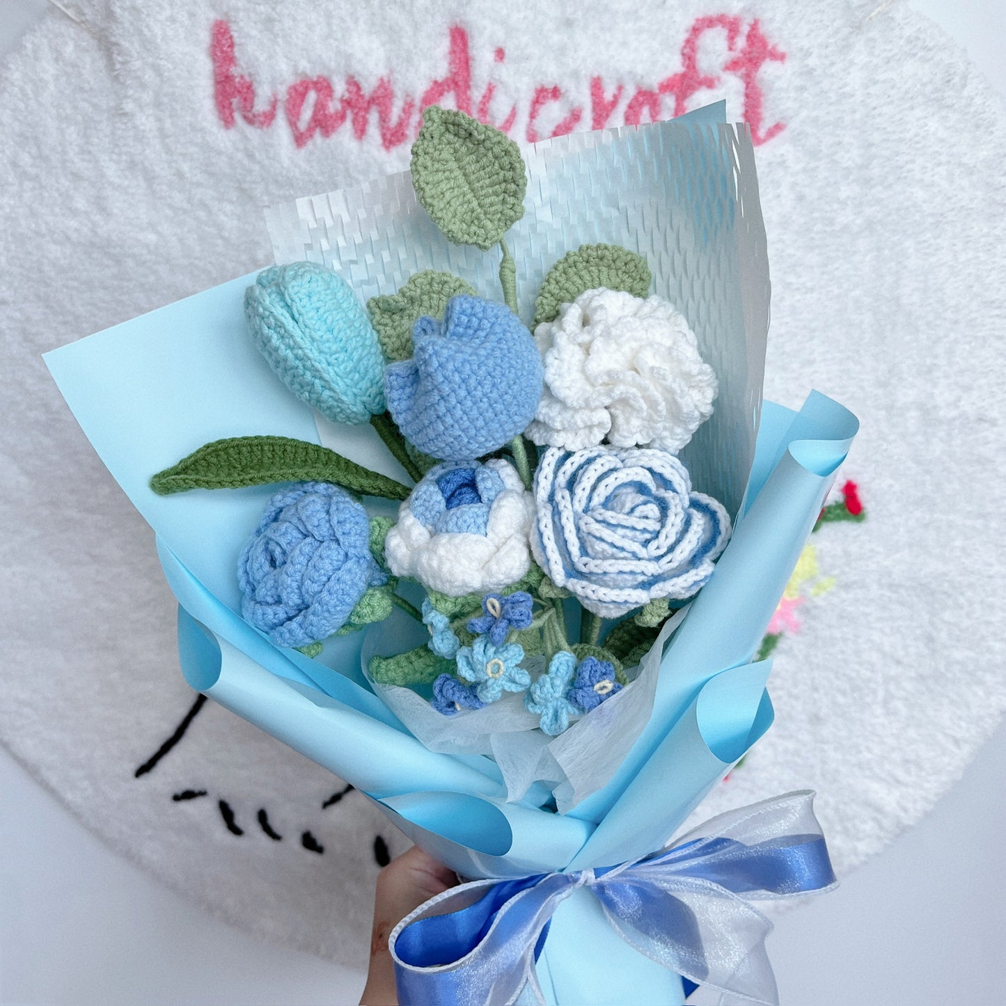 blue skies - blue crochet flower bouquet ☁️