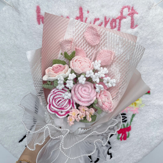 pastel palette - handicroft special roses crochet flower bouquet 𓍢ִ໋🌷͙֒ ᰔᩚ