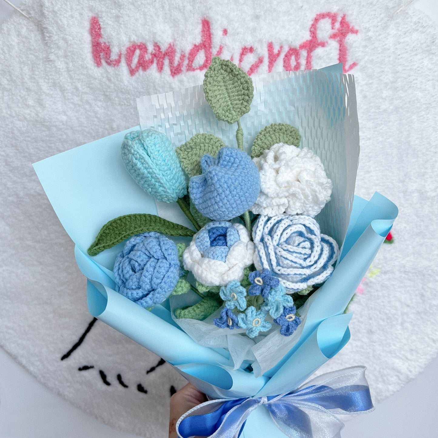 blue skies - blue crochet flower bouquet ☁️