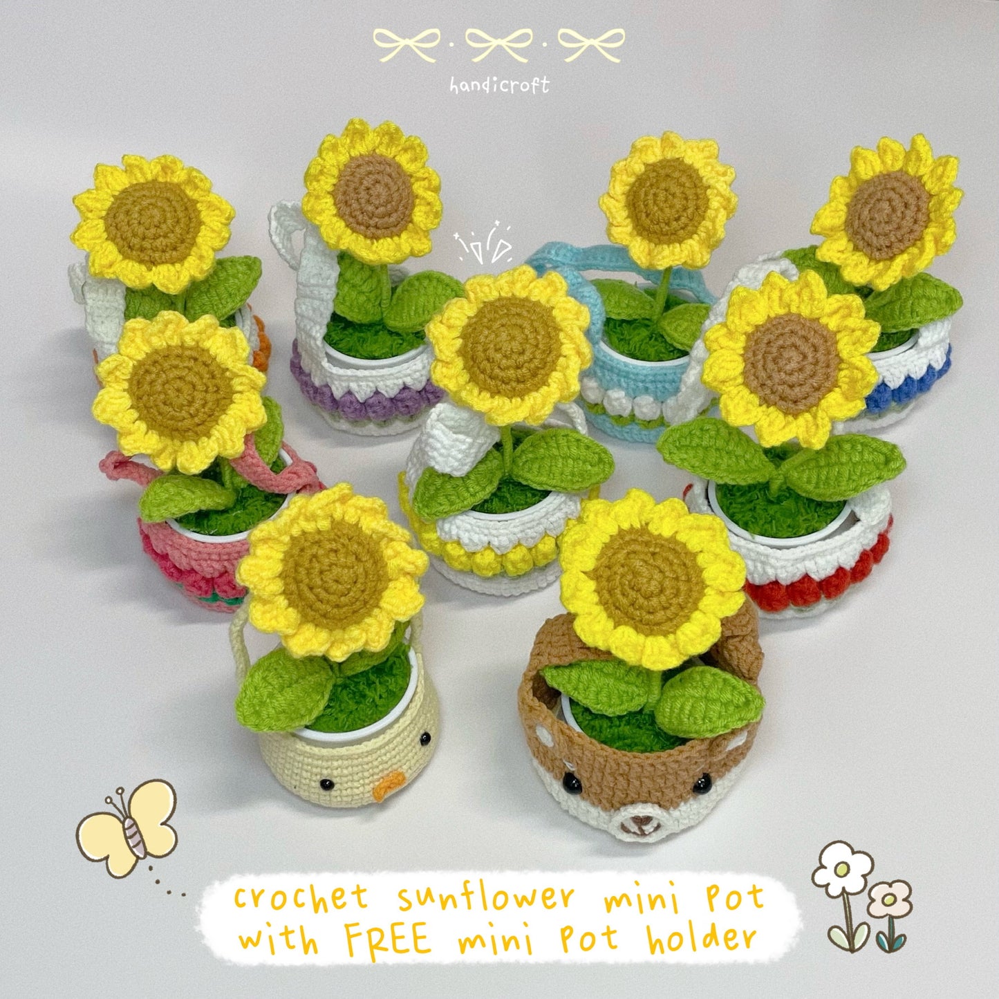 [FREE mini pot holder] mini sunflower potted plant - crochet flower pot 🪴