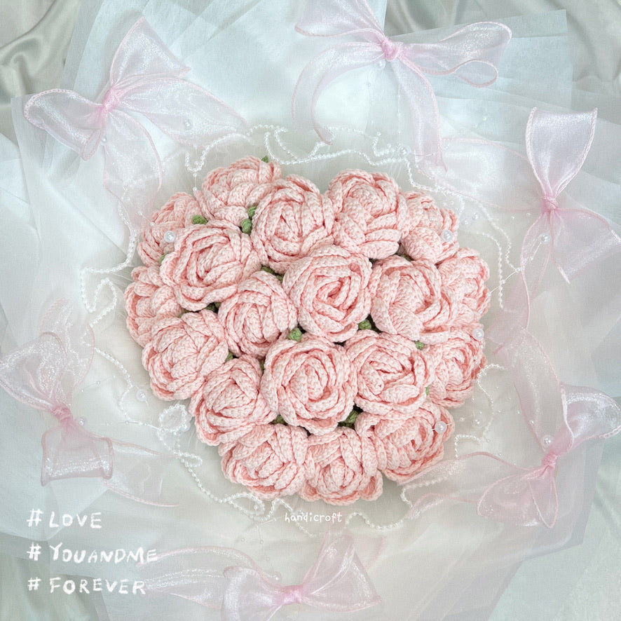 sweetheart blush - crochet flower bouquet ✧˚.🎀