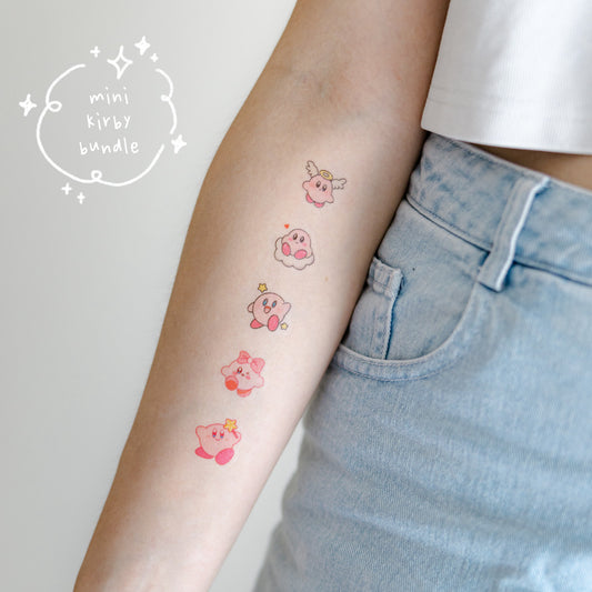 [bundle] mini kirby - temporary tattoo sticker