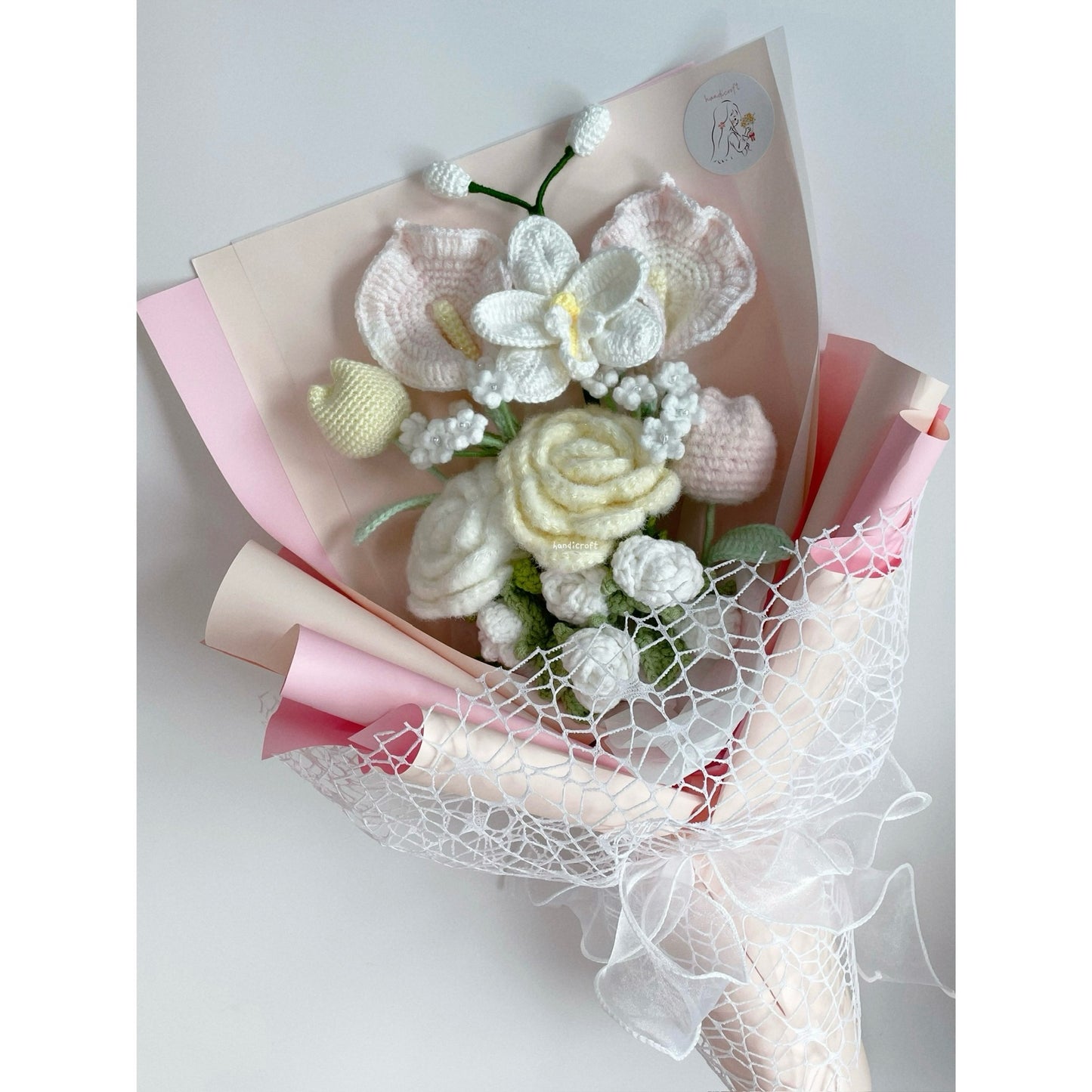 winter wonders - handicroft special roses pastel crochet flower bouquet 🤍❄️⋆｡˚₊