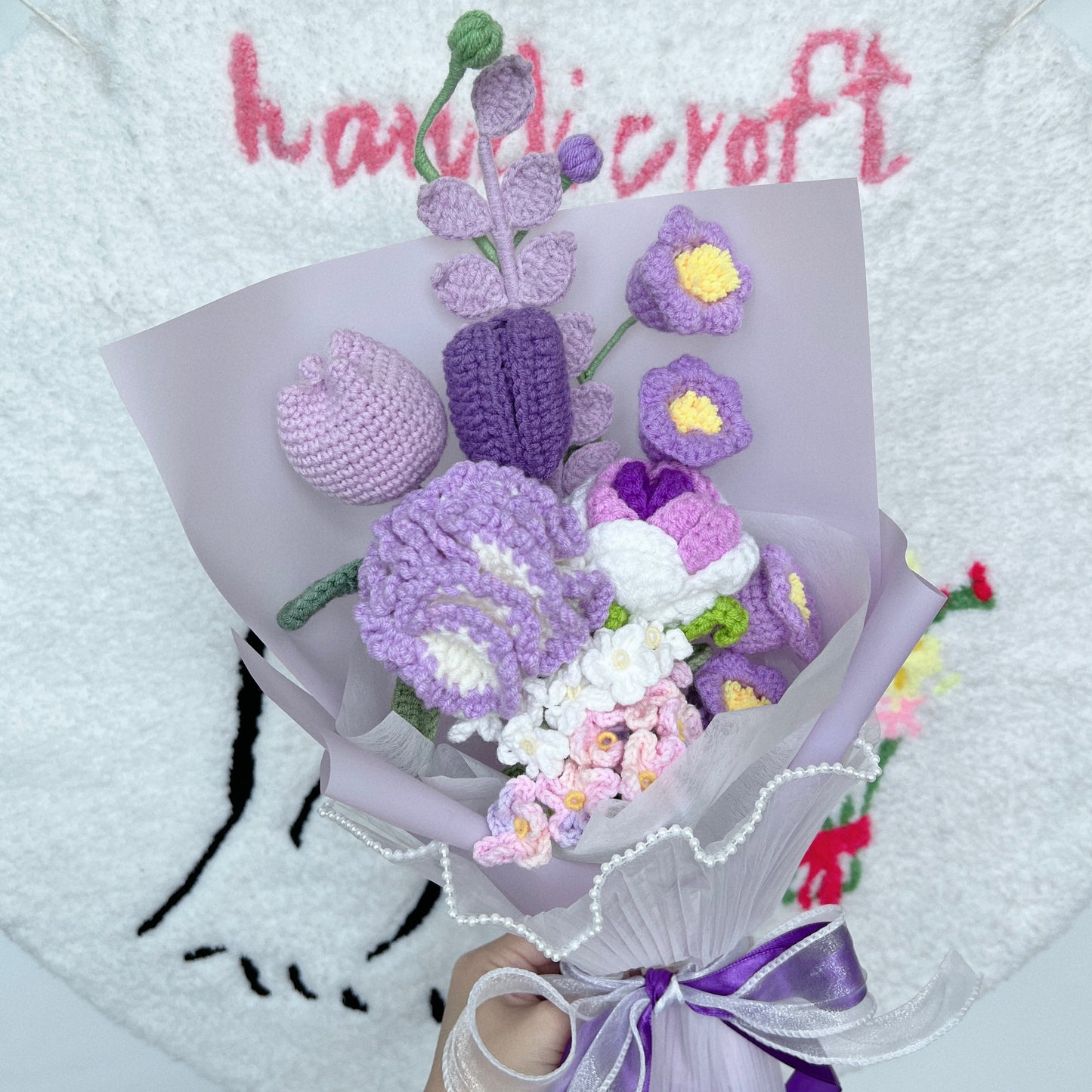 grape glow - purple crochet flower bouquet ₊˚ʚ ᗢ₊˚✧ ﾟ.🍇