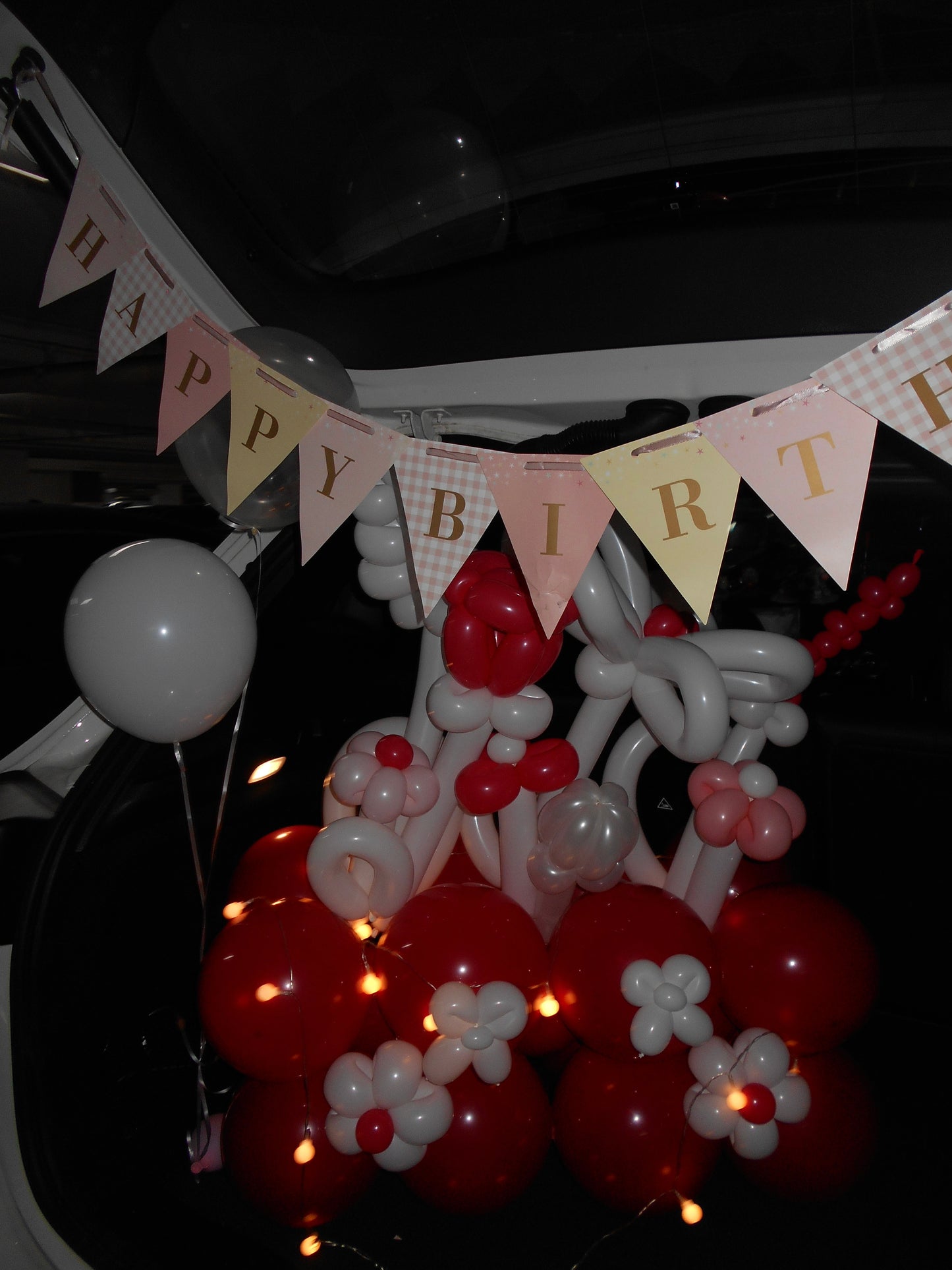 car boot surprise - white & red balloon flower bush & gift box set