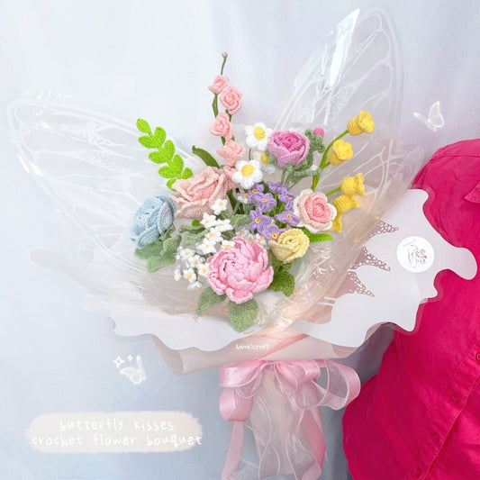 [FREE delivery] butterfly kisses - pastel crochet flower bouquet ˙˚∘⊹🦋💐