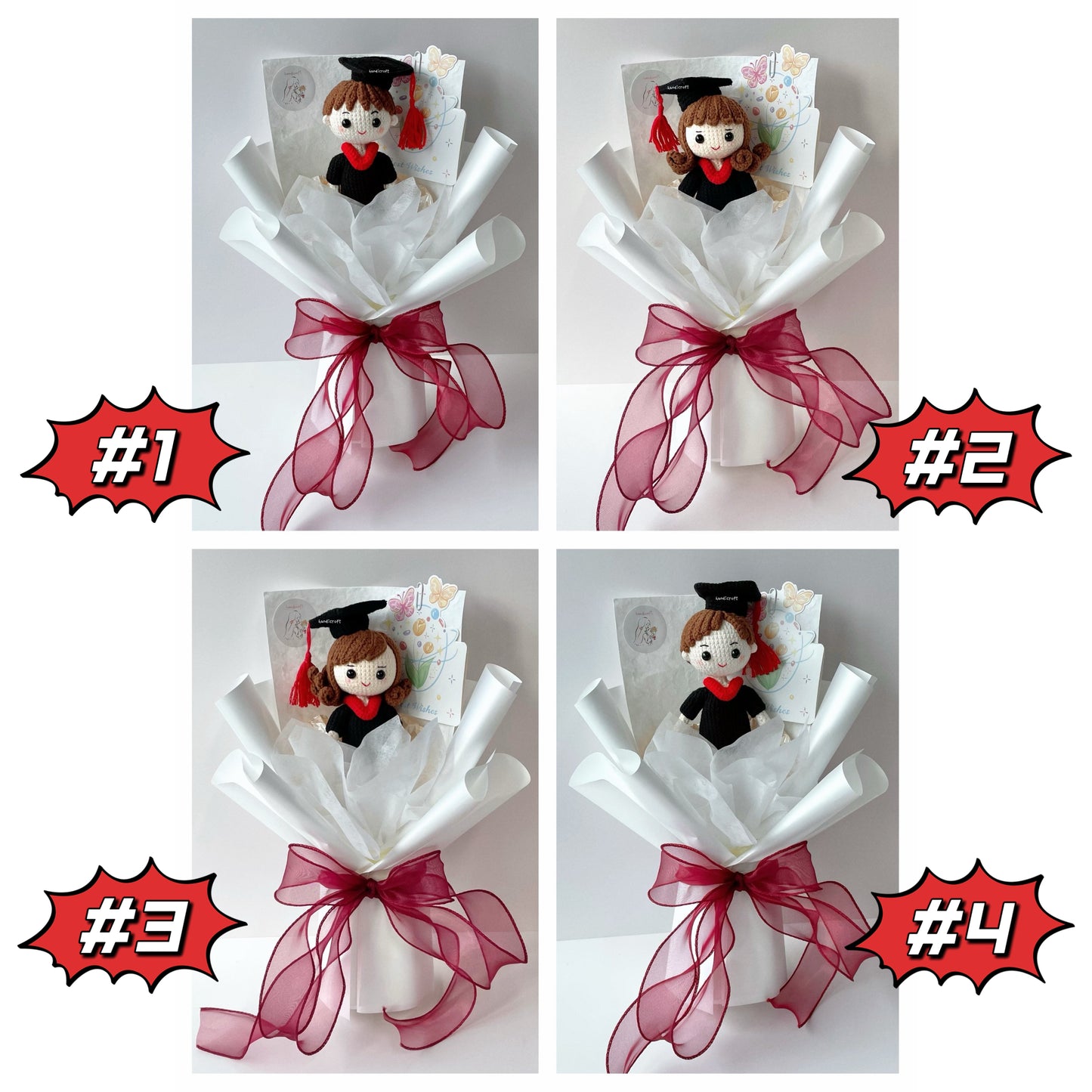 [AVAIL IN 4 STYLES] crochet full size graduate doll bouquet 🎓✧˖°