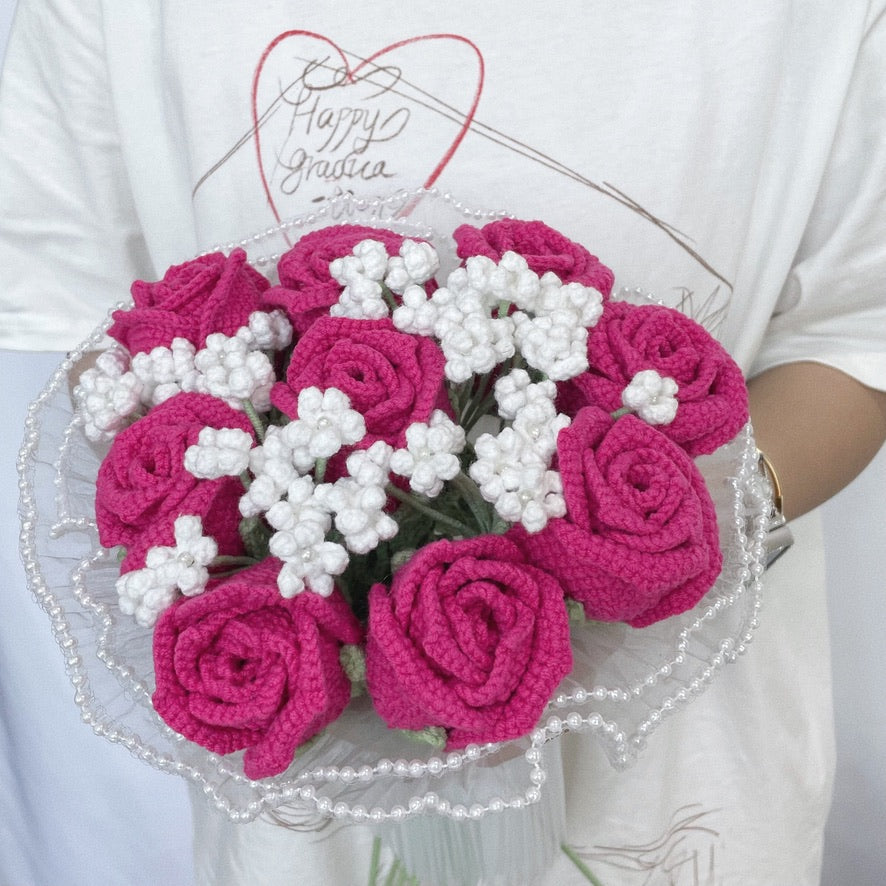 love story - 9 roses crochet flower bouquet ‧₊˚ 🌹