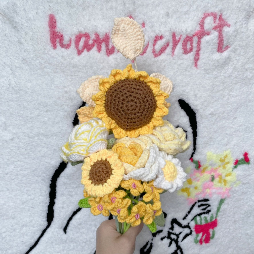 sunny appreciation - yellow & white crochet flower bouquet ˚ʚ🌻ɞ˚