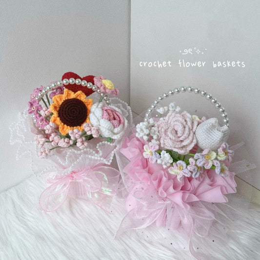 little lovelies - crochet flower basket ˙✧˖° 🎀🧺⋆