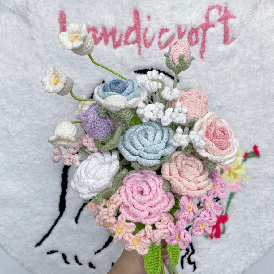 sweet spring - handicroft special roses crochet flower bouquet .⋆｡🌸࿔˚⋅