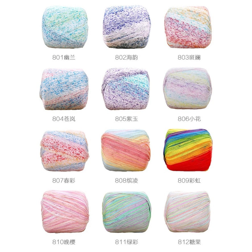 8-ply ombre gradient pearl lace thread yarn 12 colours 雪妃尔3号珍珠趕丝段染花色