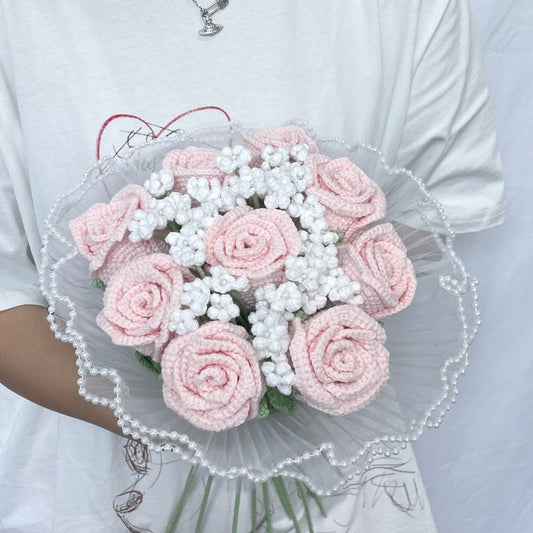 love story - 9 roses crochet flower bouquet ‧₊˚ 🌹