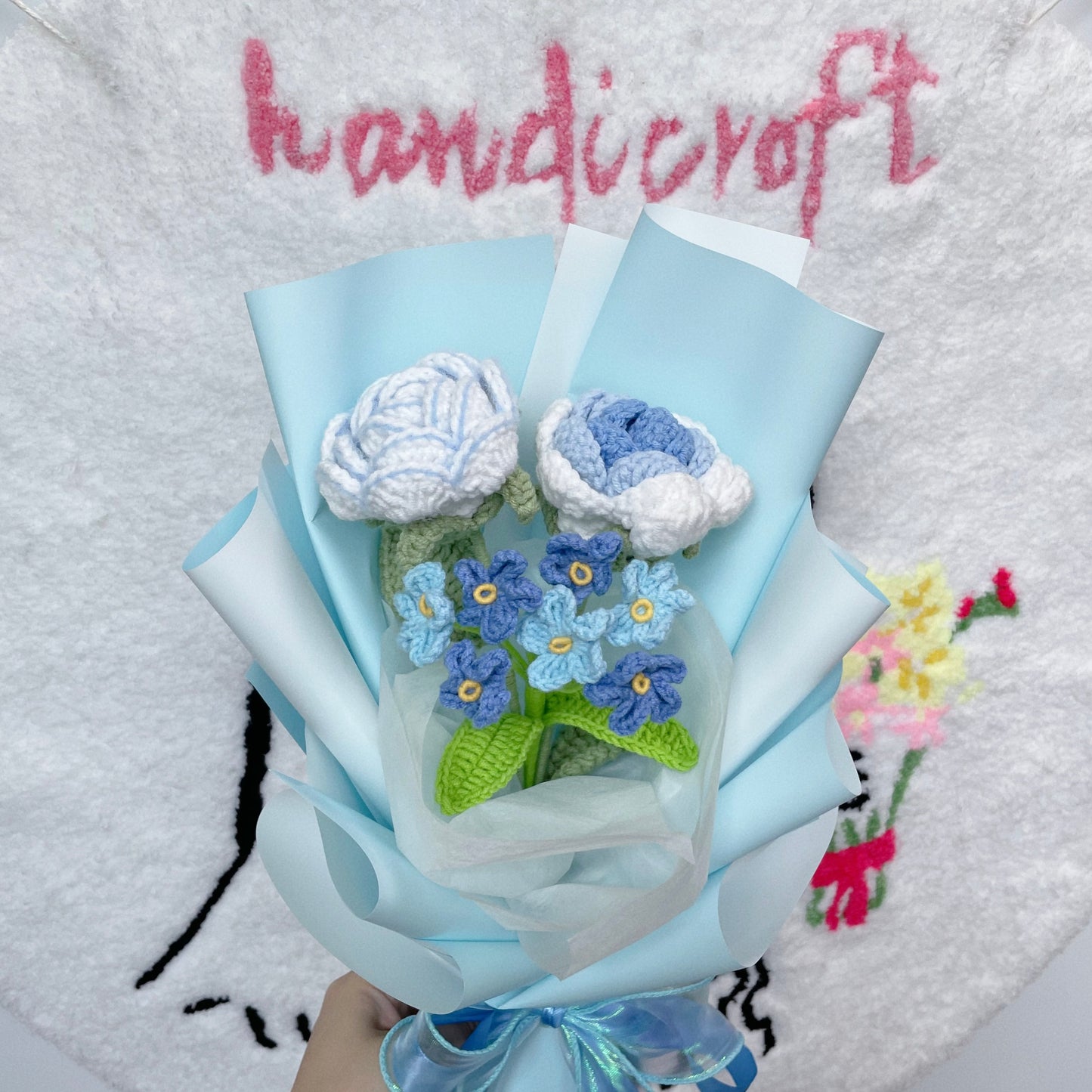 trio of joy - crochet flower bouquet ₊˚ ☁️⋅♡🌸⋆