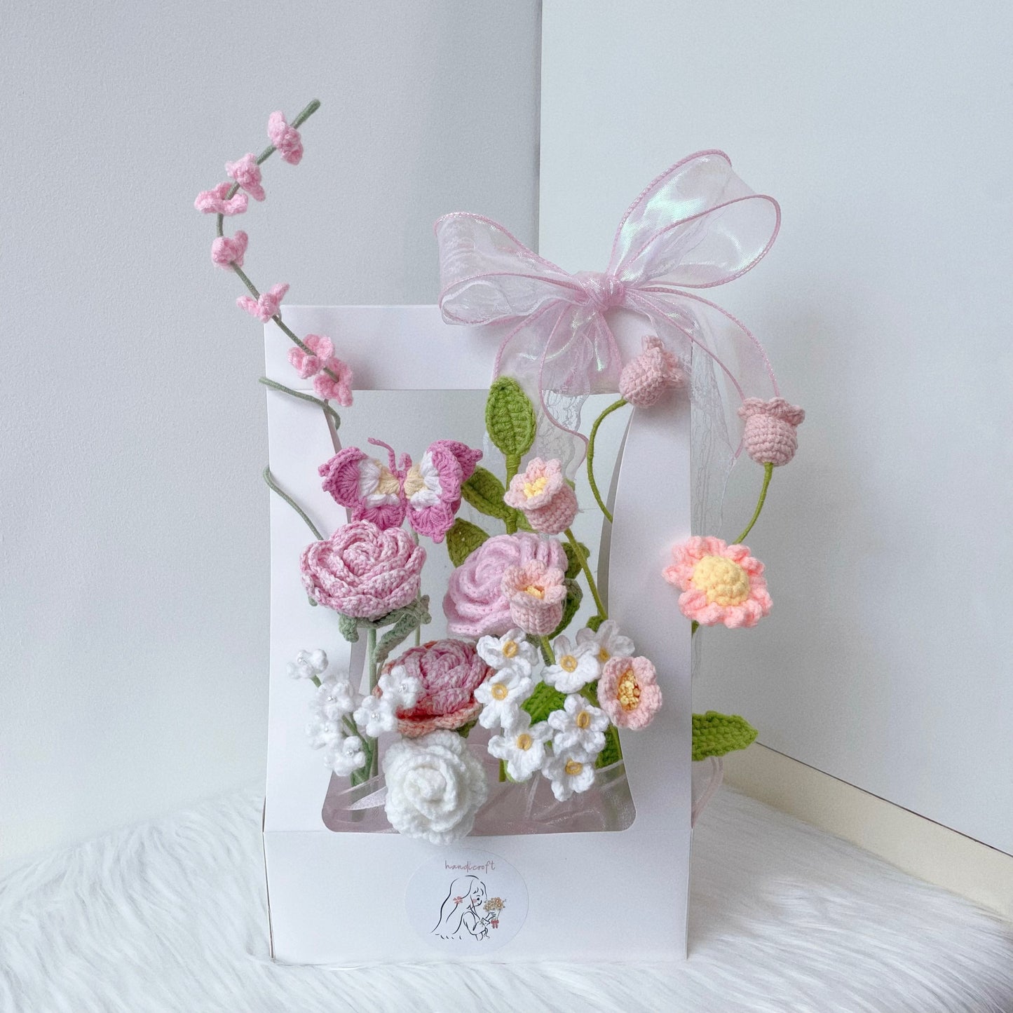blushin' & bloomin' - crochet flower bloom box ⋆⁺₊⋆🌸💖🎀