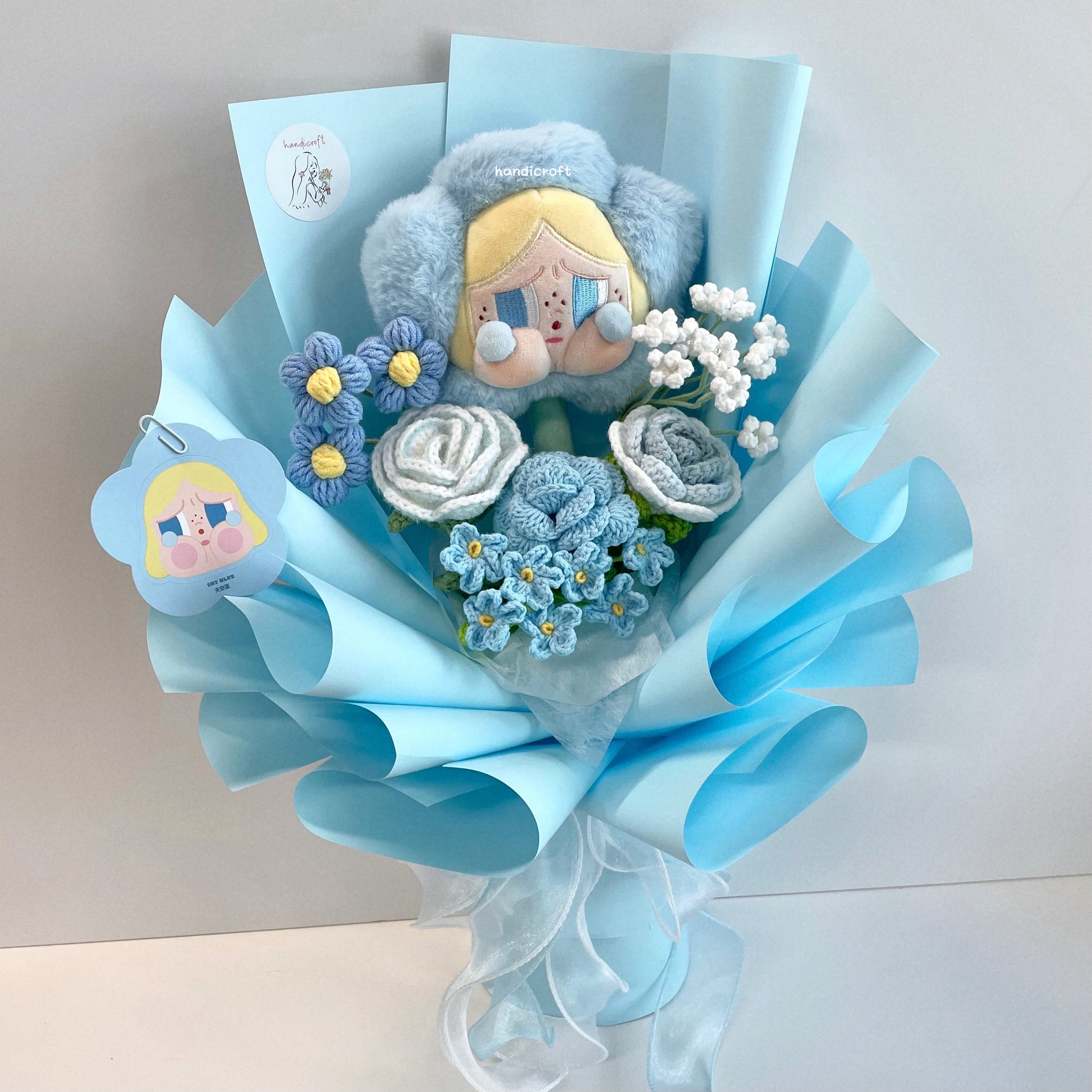 handicroft handmade crochet flower bouquet crybaby sad club series plush crybaby's lover 6 colours sky blue