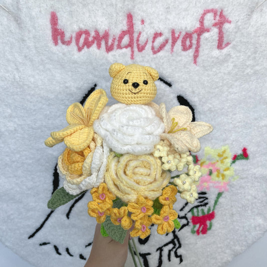 pooh's sunny delight - yellow & white crochet flower bouquet ʕ •́؈•̀)🍯