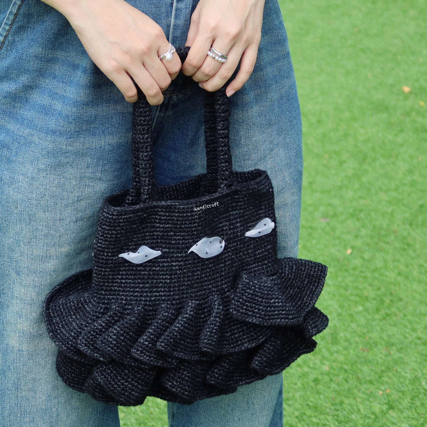 black velvet cake - crochet layered handbag 🖤❀༉‧₊˚.