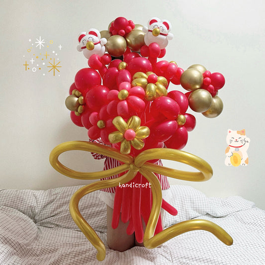 [FREE DELIVERY] red & gold paws of prosperity & fortune balloon bouquet ° 🌹💸✨☆💫°