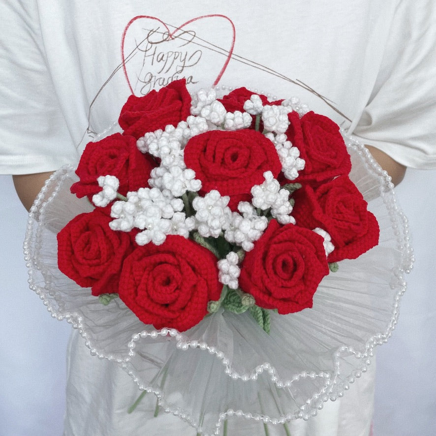 love story - 9 roses crochet flower bouquet ‧₊˚ 🌹