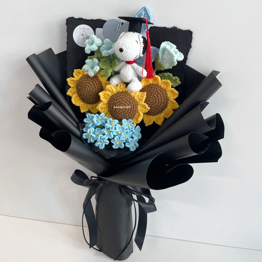 [AVAIL IN GRAD VER] snoopy's sunny side - crochet flower bouquet 🌻૮ • ﻌ - აᶻ𝘇𐰁