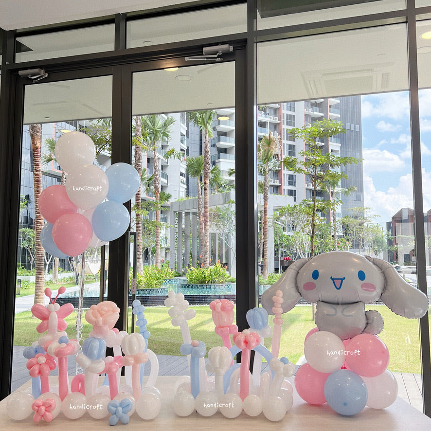 [FREE DELIVERY] cinnamoroll - white, pink & blue flower balloon decoration set