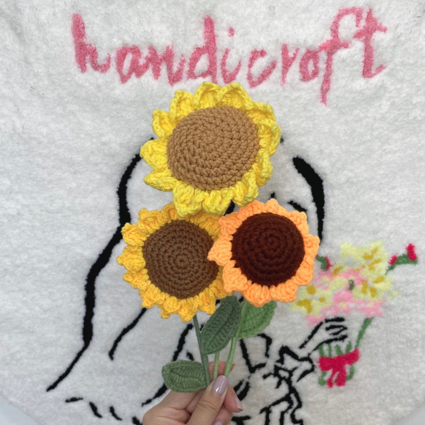 crochet sunflower single stalk ᡣ𐭩🌻₊ ⊹