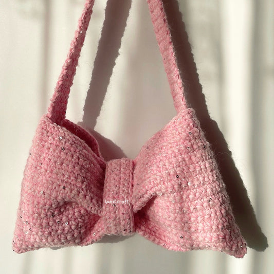 crochet bow bag - glittery pink ⋆౨ৎ˚⟡˖ ࣪