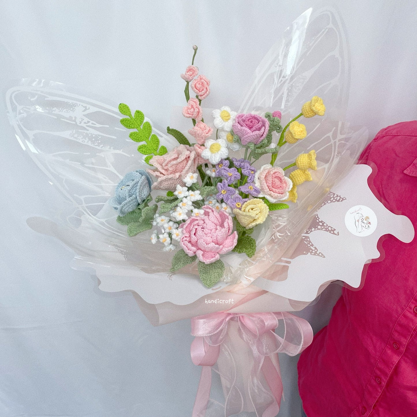 [FREE delivery] butterfly kisses - pastel crochet flower bouquet ˙˚∘⊹🦋💐