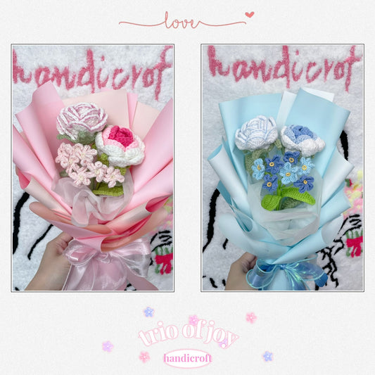 trio of joy - crochet flower bouquet ₊˚ ☁️⋅♡🌸⋆