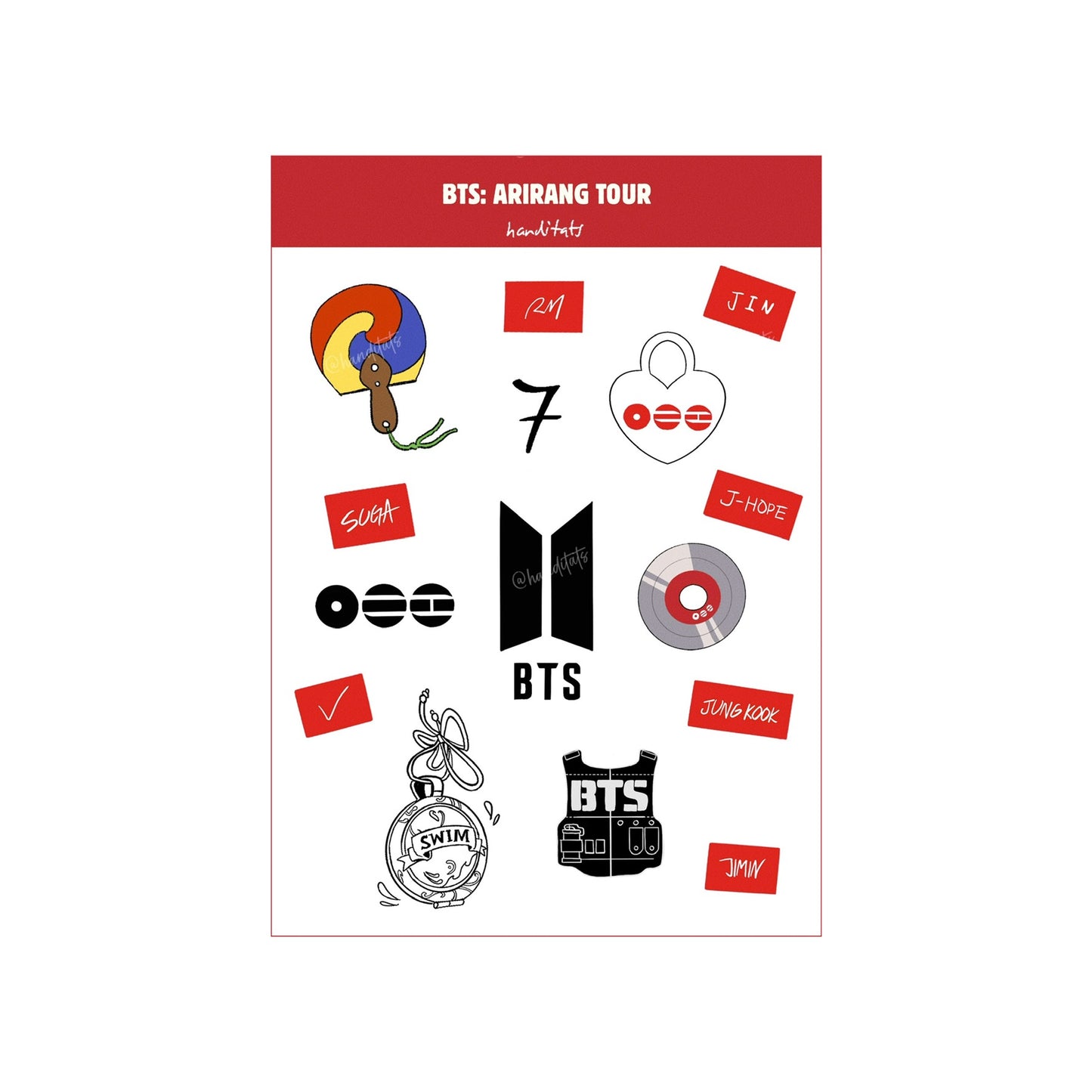 BTS: ARIRANG TOUR BTS inspired sticker sheet