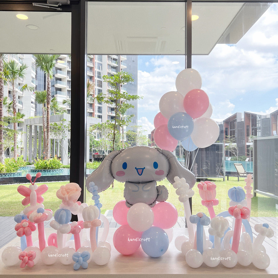 [FREE DELIVERY] cinnamoroll - white, pink & blue flower balloon decoration set