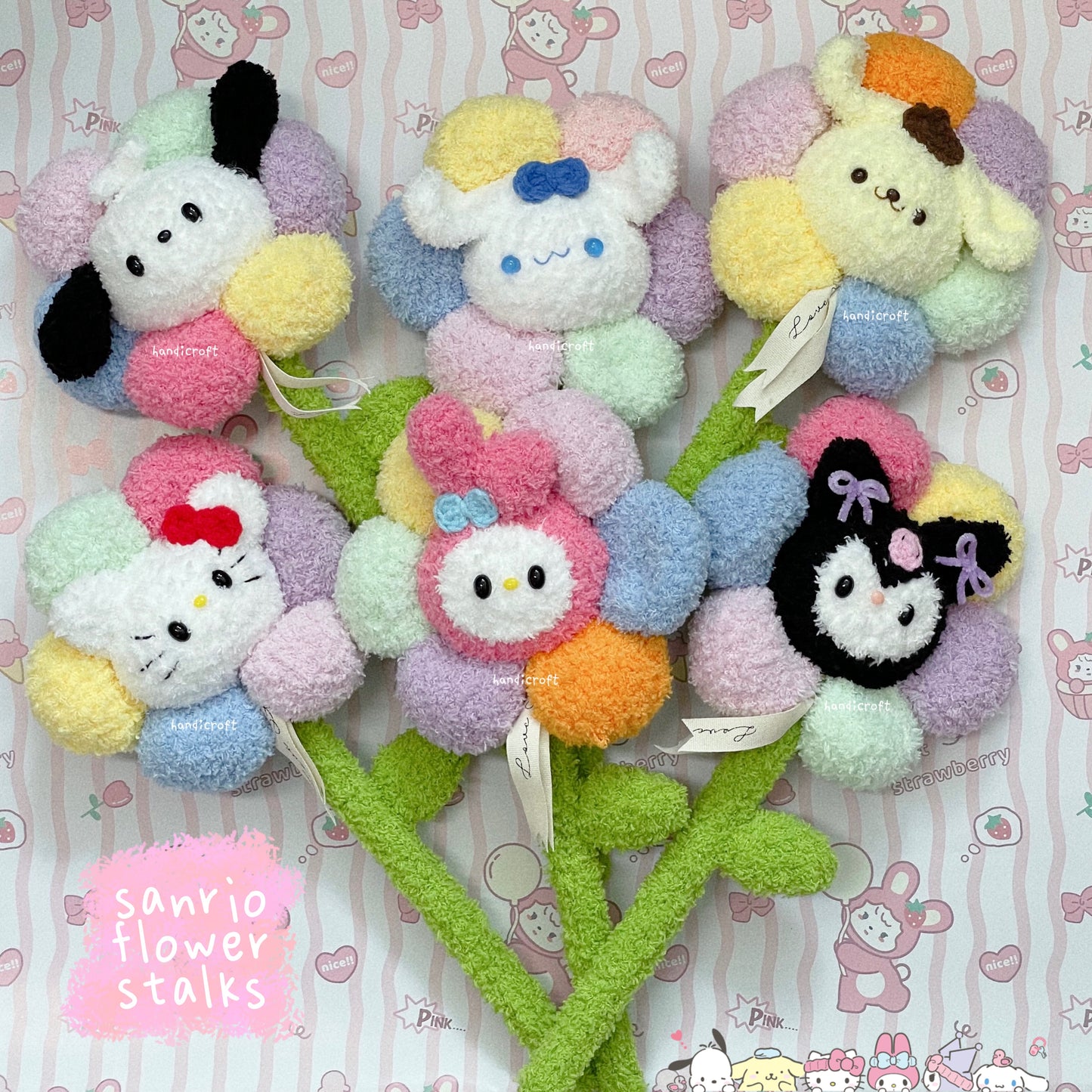 sanrio character - single stalk crochet flower ₊໒꒰ྀིᵔ ᵕ ᵔ ꒱ྀི১🎀