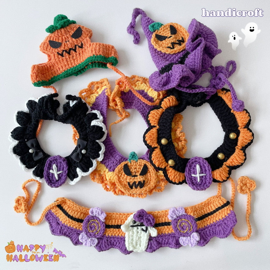 crochet pet collar & hat - HALLOWEEN ☾⋆⁺₊🎃´₊⁺~