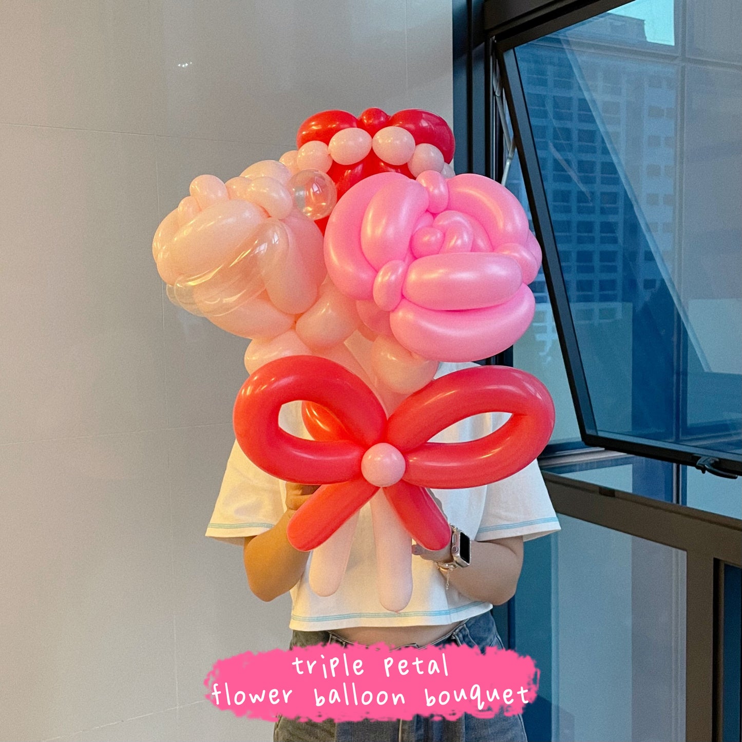 triple petal - pink flower balloon bouquet ˚˖𓍢🌷✧˚.🎀