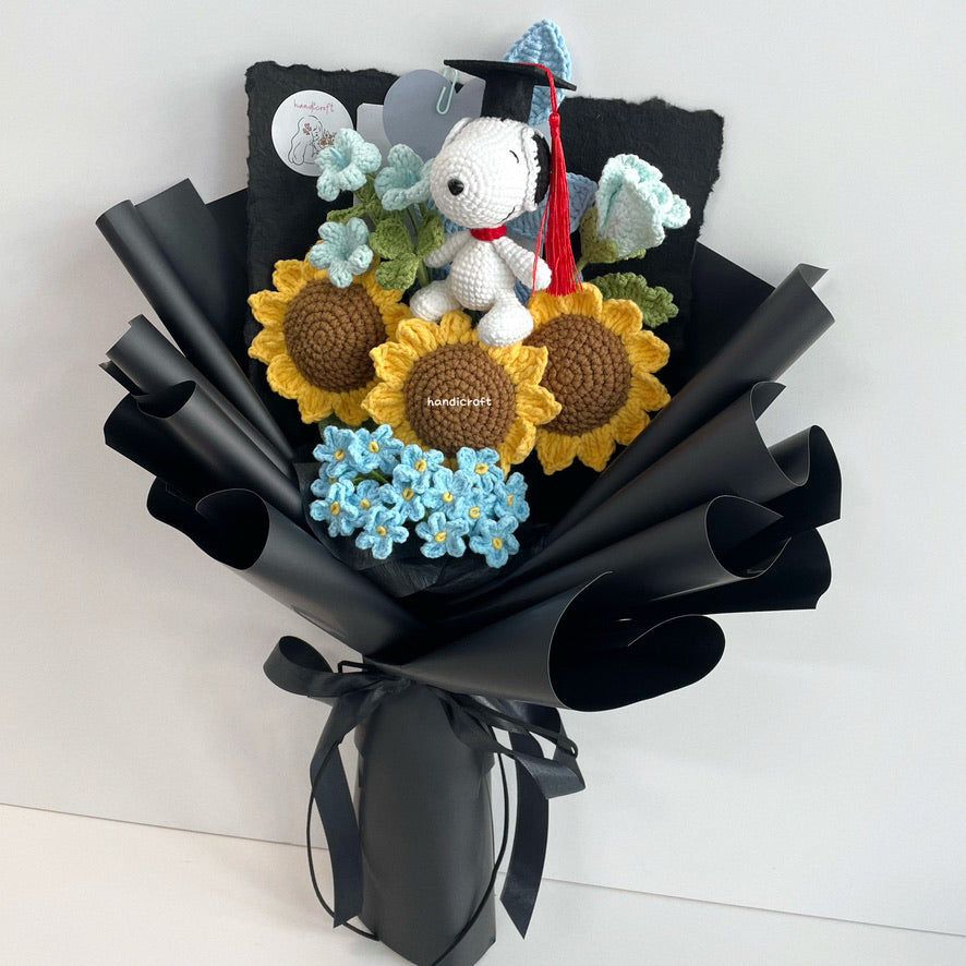 [AVAIL IN GRAD VER] snoopy's sunny side - crochet flower bouquet 🌻૮ • ﻌ - აᶻ𝘇𐰁