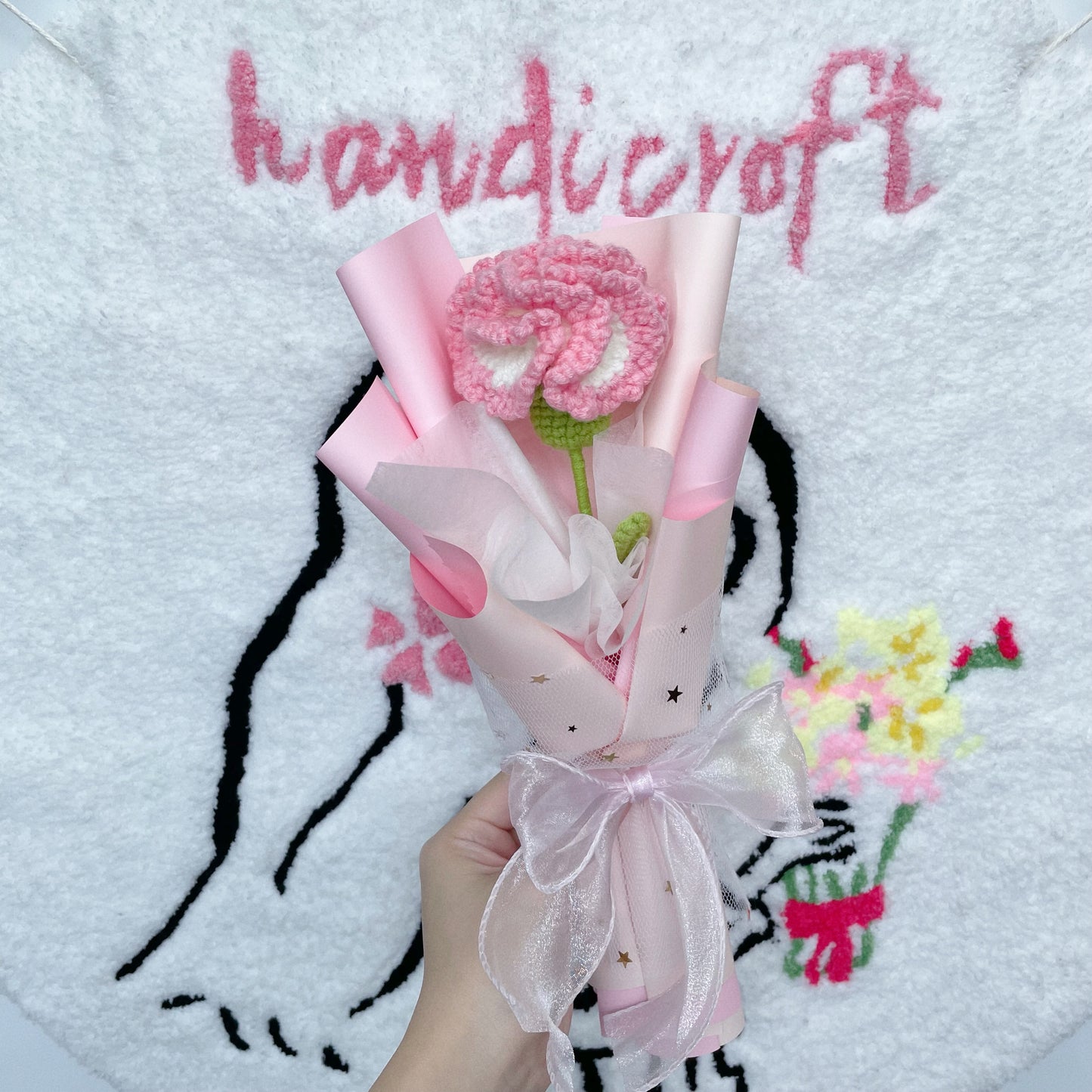 carnation love - single stalk crochet flower ₊˚🌸༉‧₊˚.