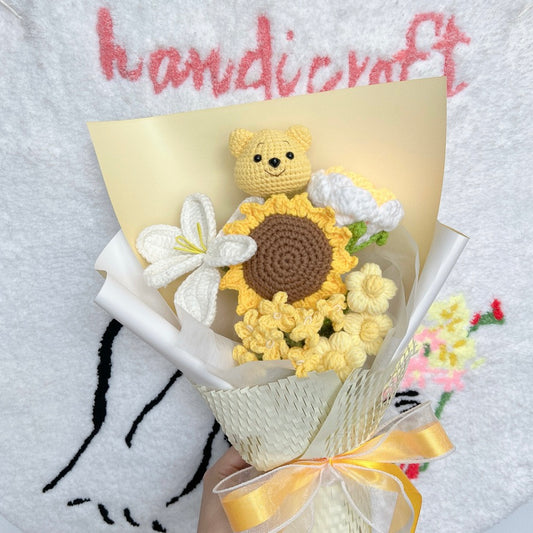 pooh of sunshine - yellow & white crochet flower bouquet ʕ •́؈•̀)🍯
