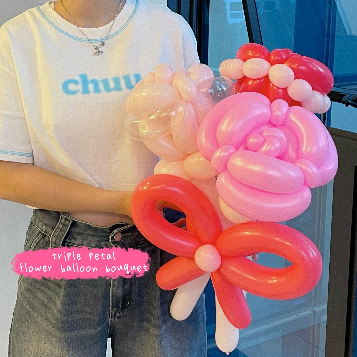 triple petal - pink flower balloon bouquet ˚˖𓍢🌷✧˚.🎀