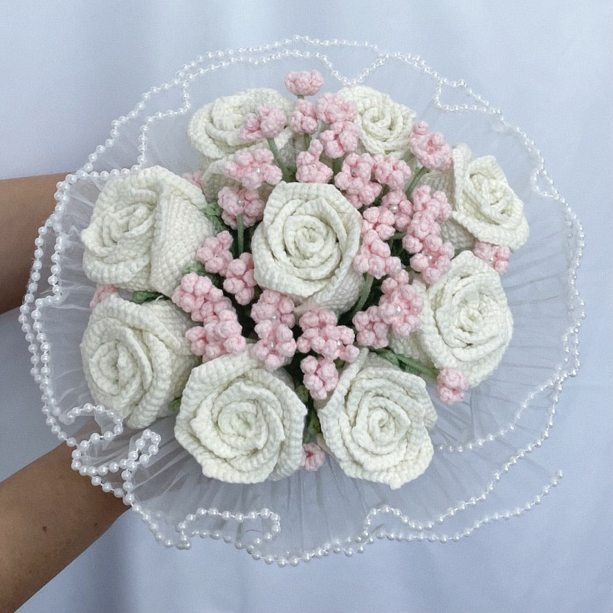 love story - 9 roses crochet flower bouquet ‧₊˚ 🌹