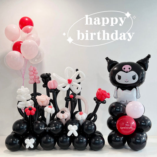 [FREE DELIVERY] kuromi - black, white, pink & red flower balloon decoration set