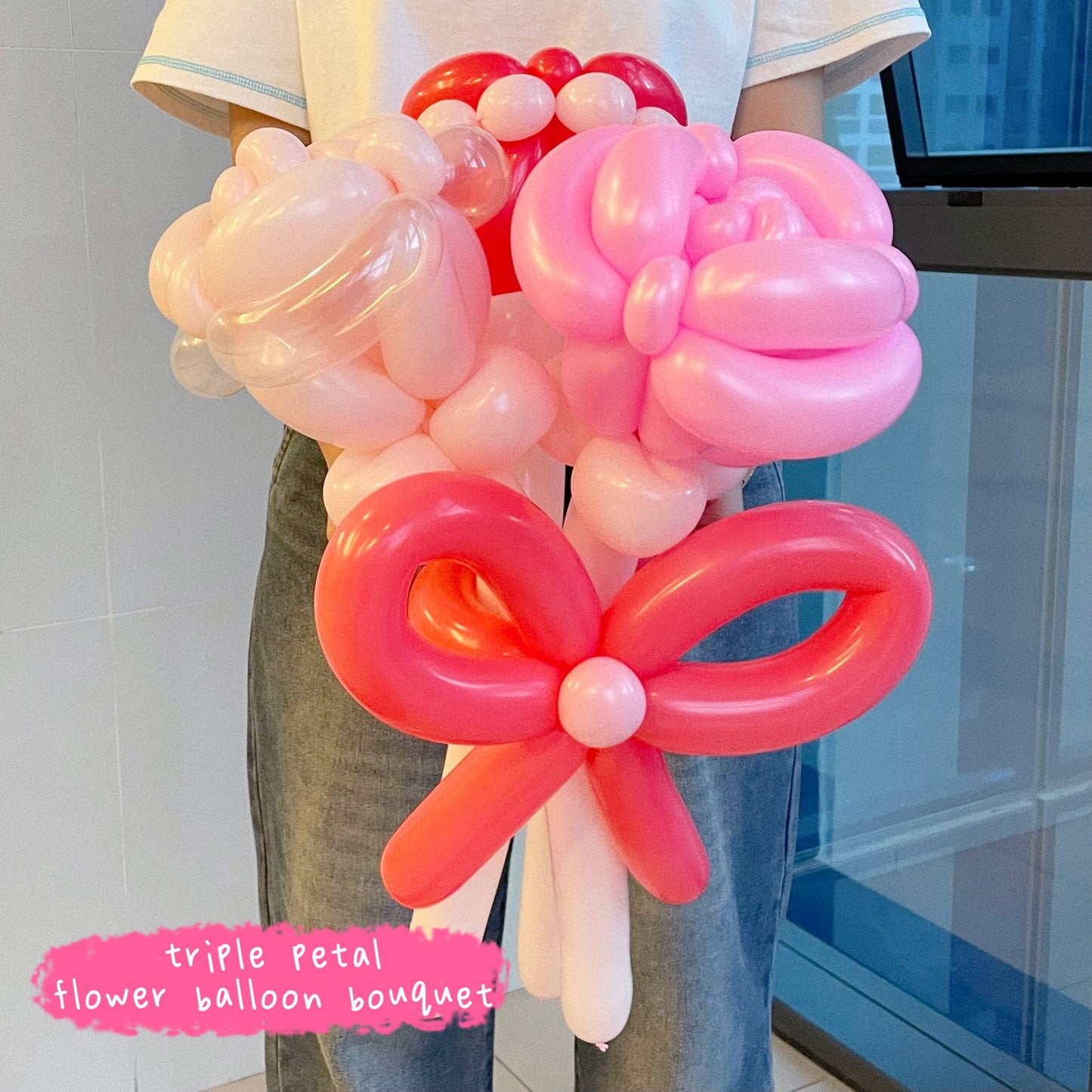 triple petal - pink flower balloon bouquet ˚˖𓍢🌷✧˚.🎀