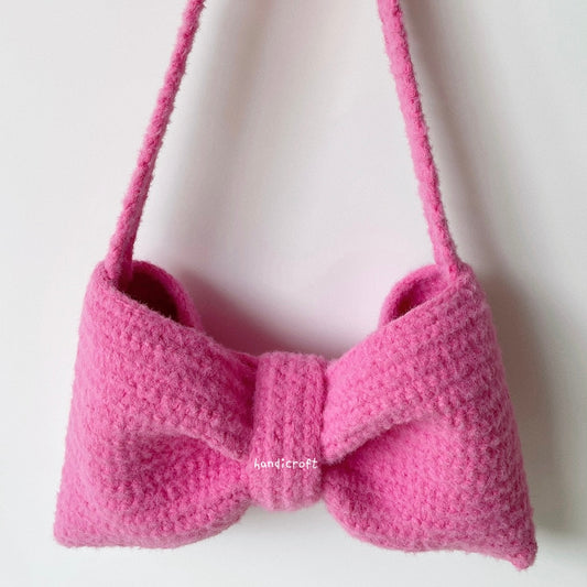 crochet bow bag - hot pink ⋆౨ৎ˚⟡˖ ࣪
