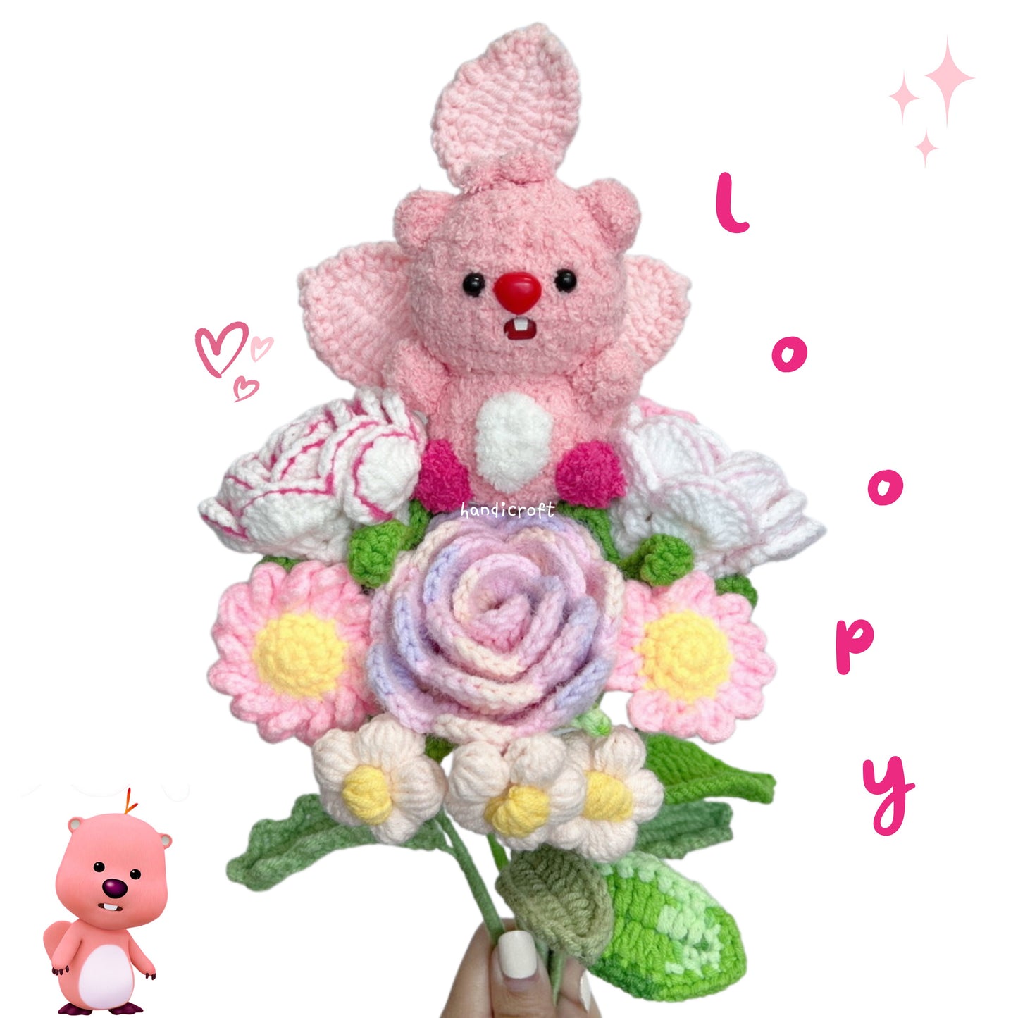 loopy love - handicroft special pink crochet flower bouquet ♡