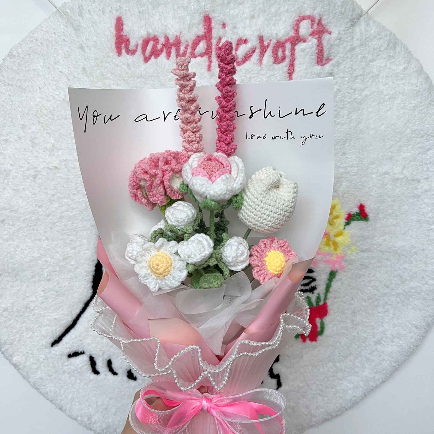cherry blossom - pink & white crochet flower bouquet 🌷