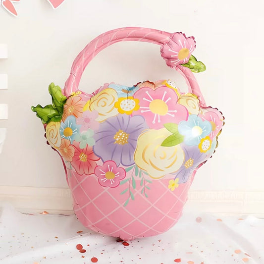 pink flower basket heart foil balloon 💐