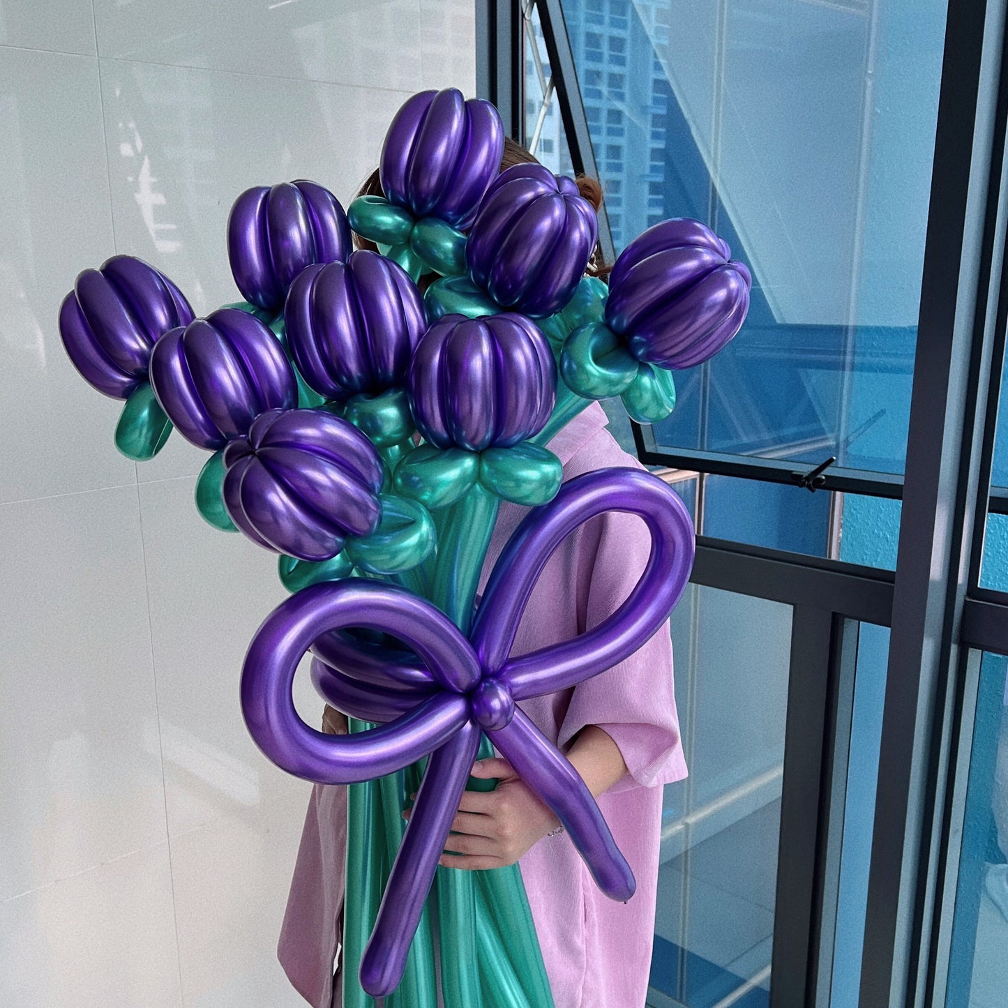 metallic purple tulips flower balloon bouquet 💜₊˚.🪻⋆☾⋆⁺✧