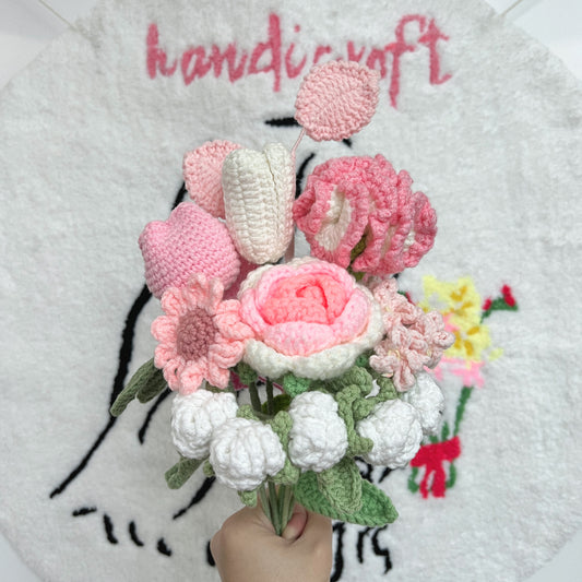 petalicious - pink & white crochet flower bouquet ~🎀｡⸜ 🌷